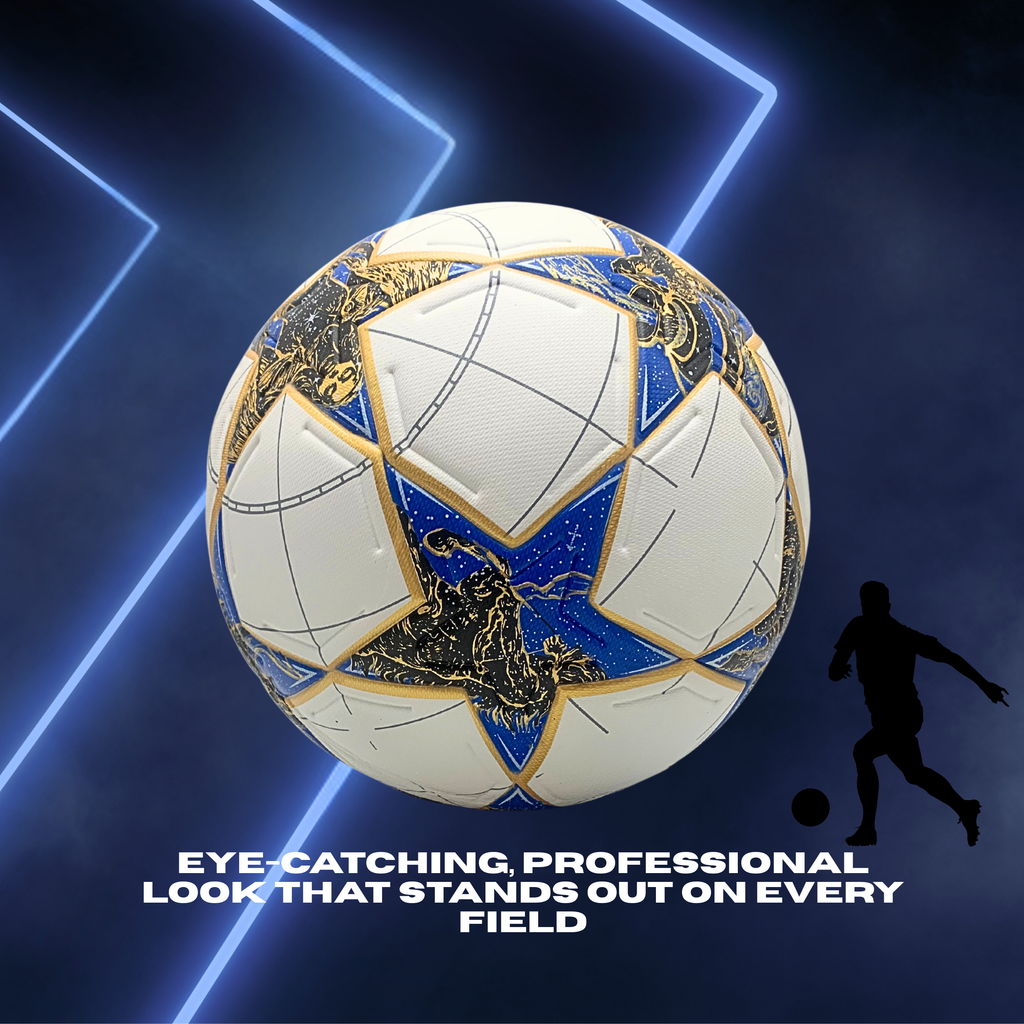 GX TOUR+ Soccer Ball Size 5, Professional League Edition 2025-2026, Textured Leather Cover, White/Blue/Gold