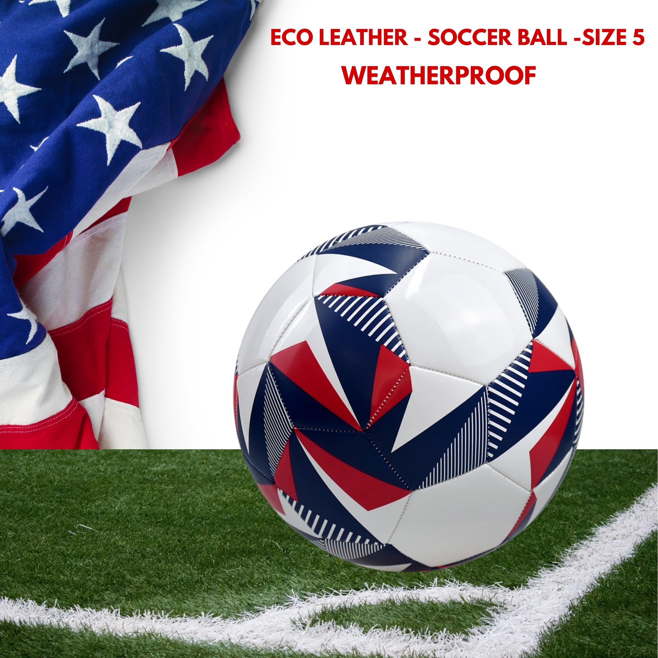 GX USA Soccer Ball, Size 5, Training and Match Ball, White/Red/Blue
