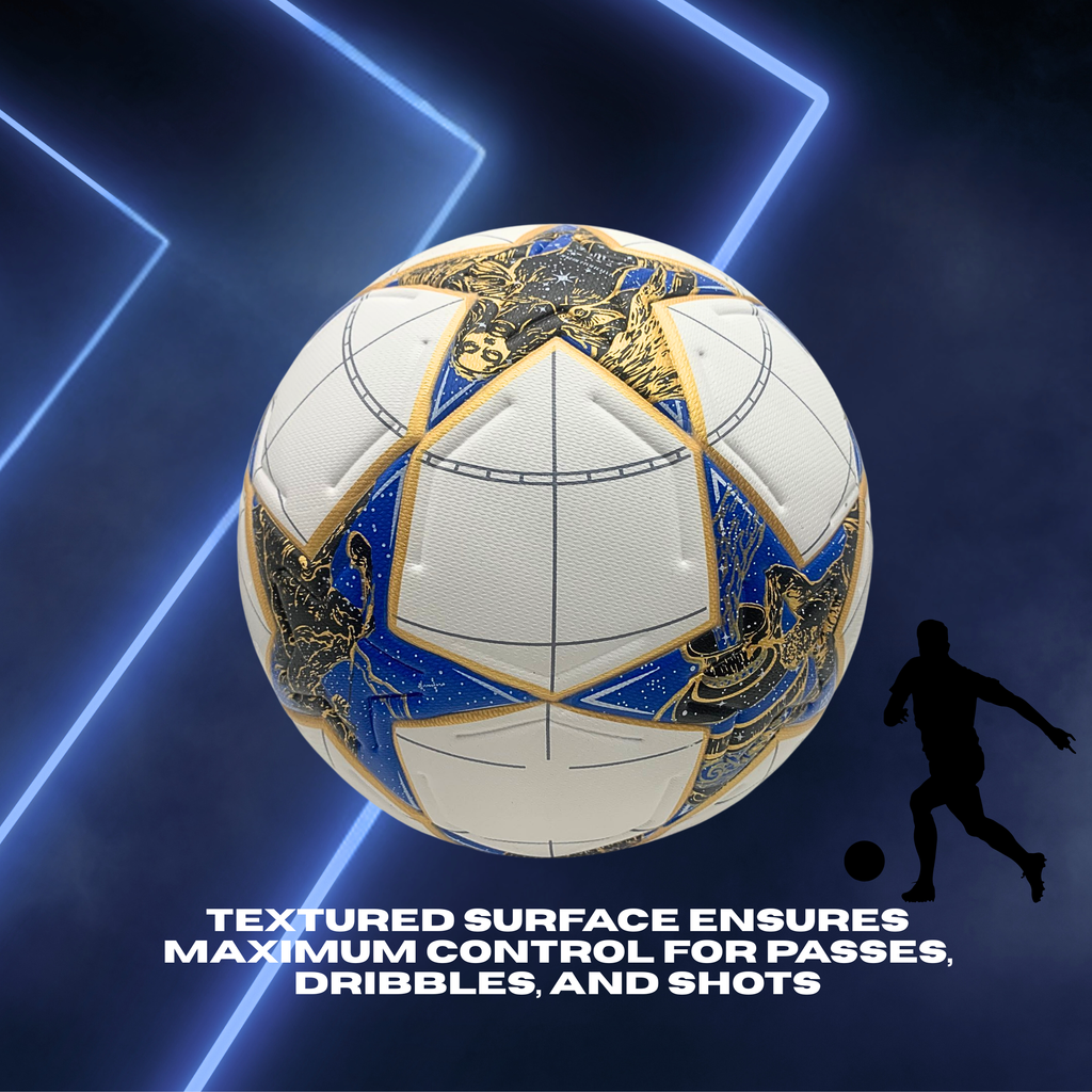 GX TOUR+ Soccer Ball Size 5, Professional League Edition 2025-2026, Textured Leather Cover, White/Blue/Gold