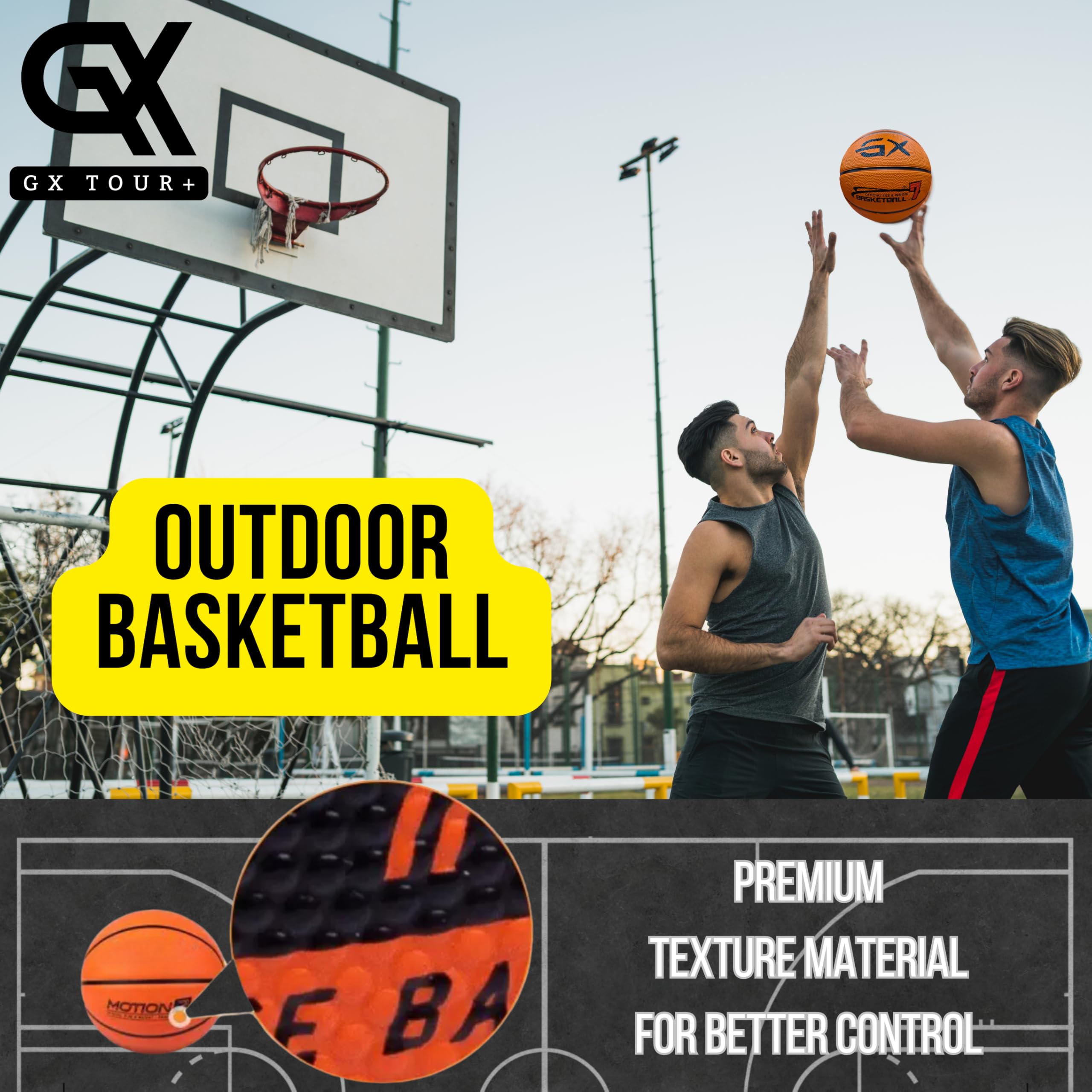 GX Tour+ Rubber Basketball, Size 7 (29.5 inches), Indoor/Outdoor, Durable Tire Textured Rubber