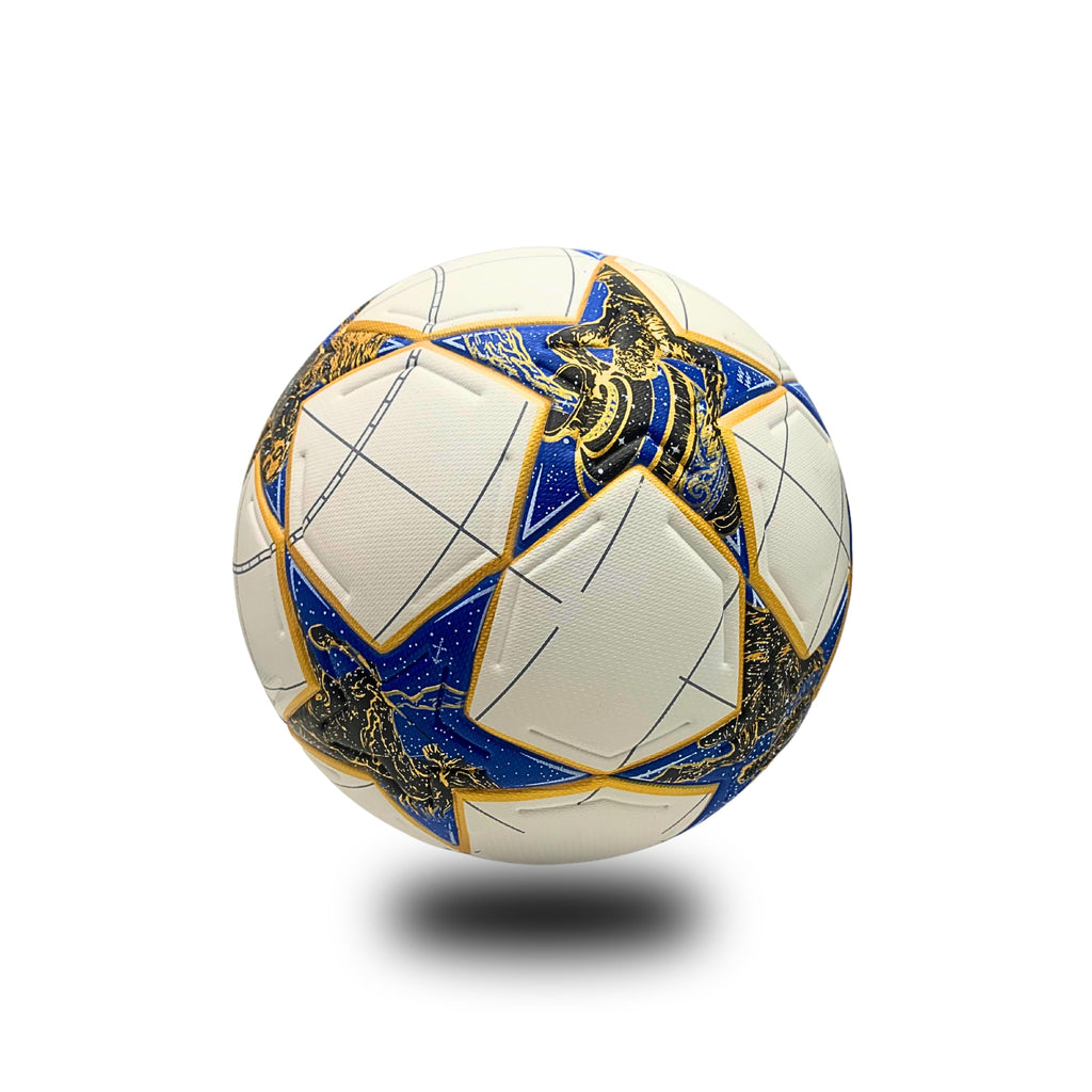 GX TOUR+ Soccer Ball Size 5, Professional League Edition 2025-2026, Textured Leather Cover, White/Blue/Gold