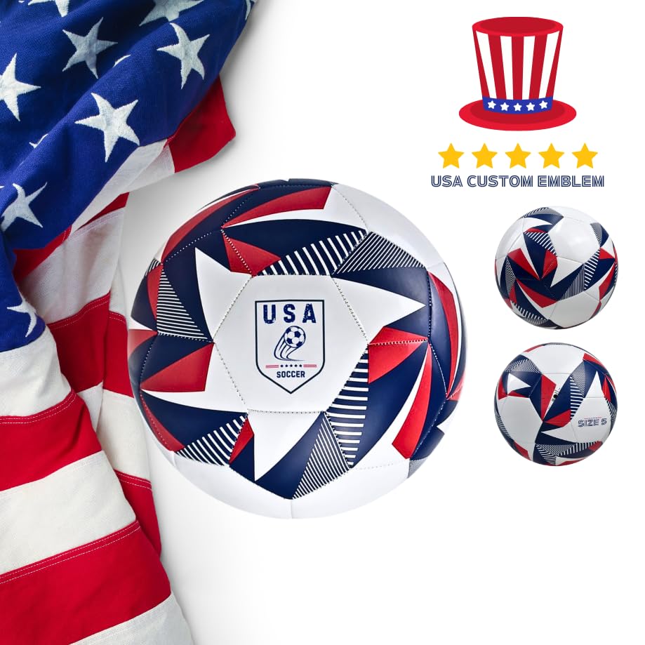 GX USA Soccer Ball, Size 5, Training and Match Ball, White/Red/Blue