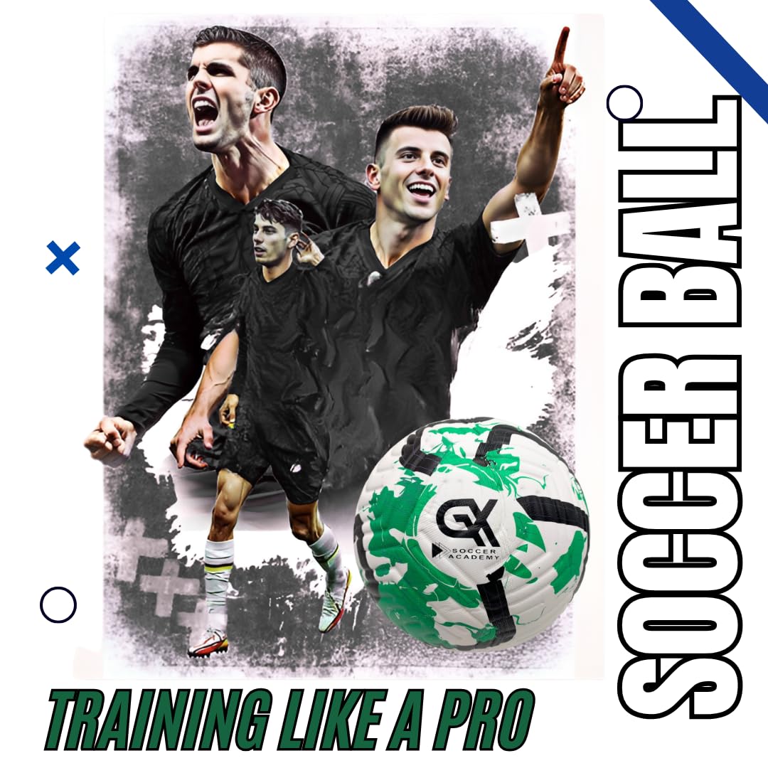GX Soccer Academy Tour+ Professional Soccer Ball, Size 5, Green and White Competition Ball