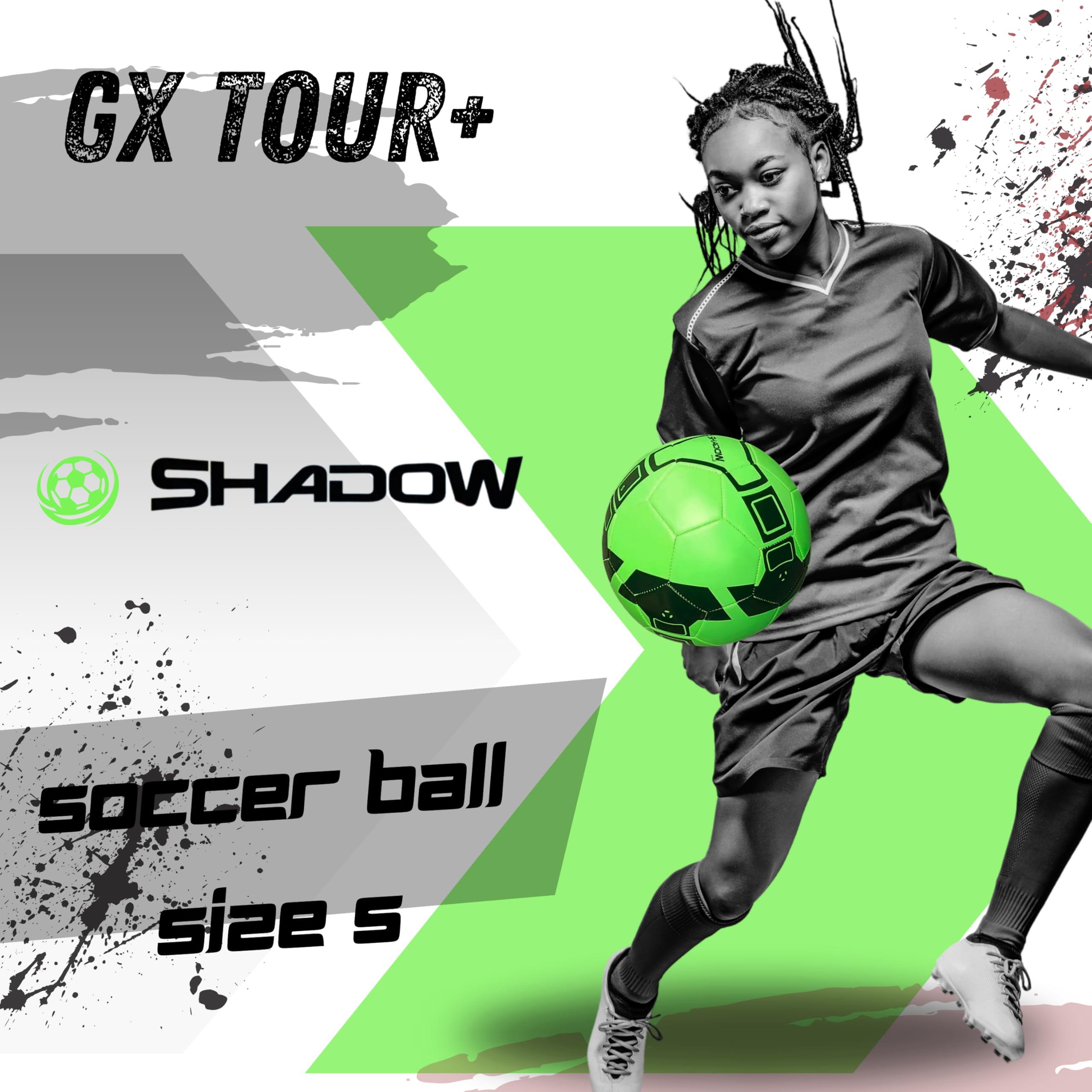 GX TOUR+ Shadow Model Soccer Ball, Metallic Bright Color, Size 5 Soccer Ball. Ultra Thick Cover.