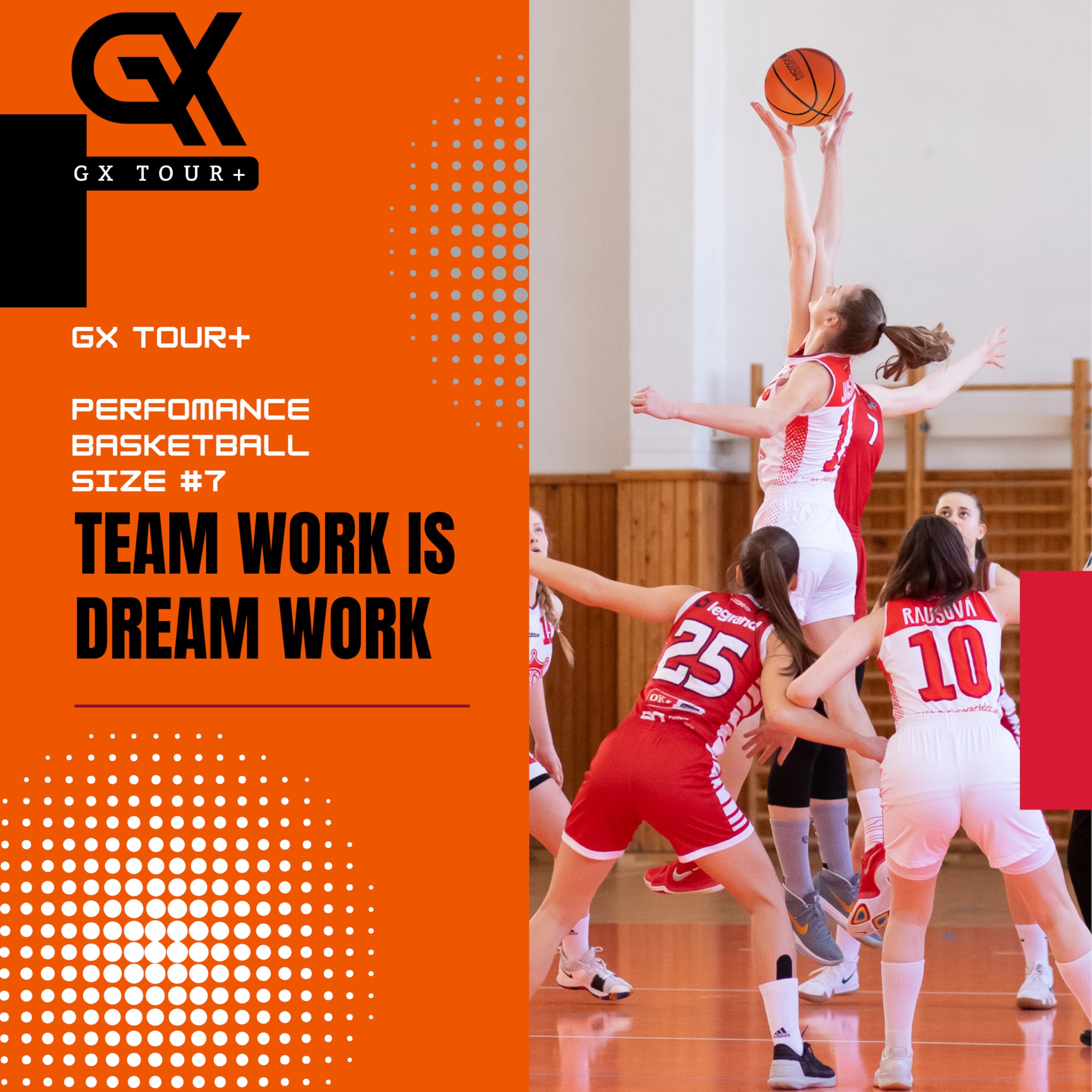 GX Tour+ Rubber Basketball, Size 7 (29.5 inches), Indoor/Outdoor, Durable Tire Textured Rubber