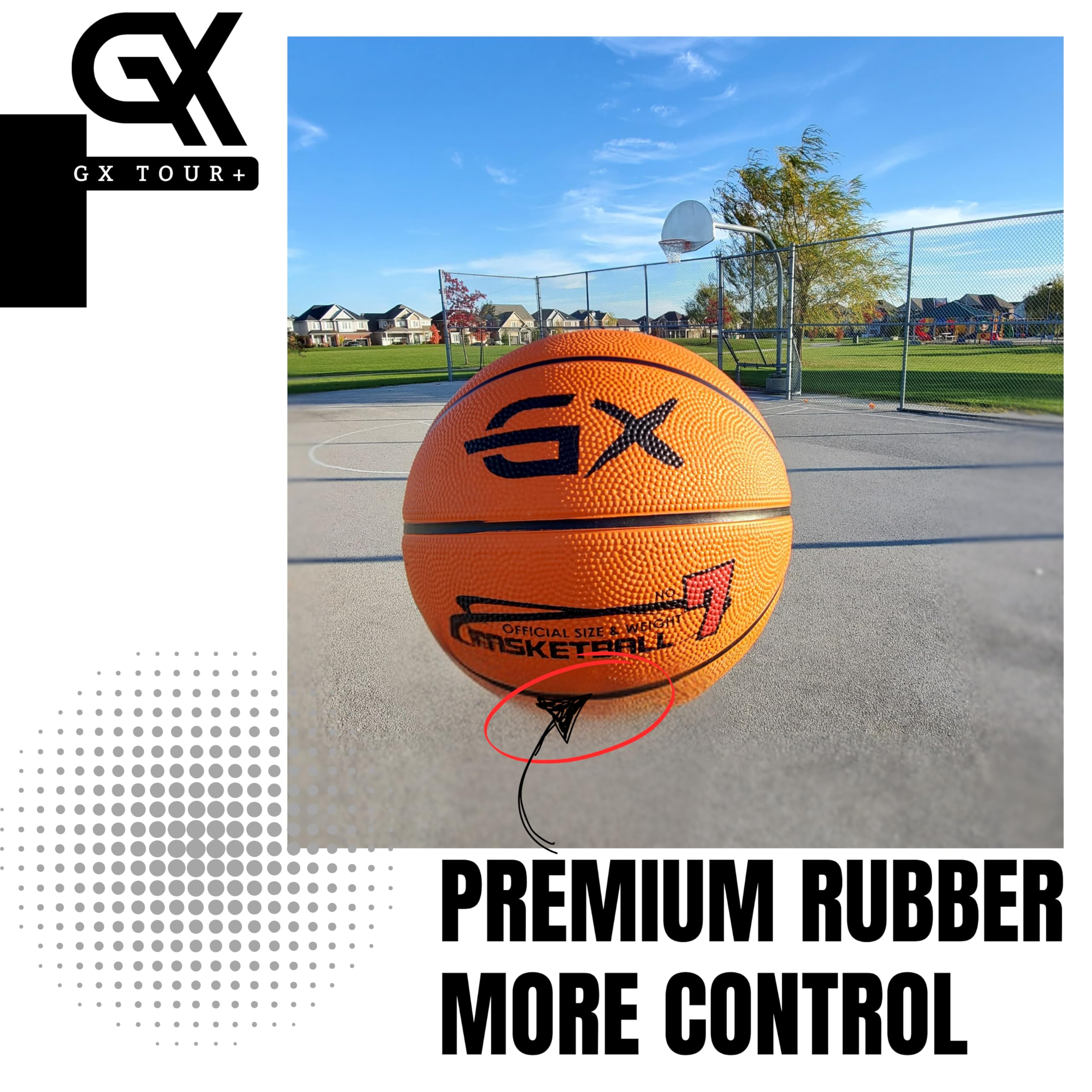 GX Tour+ Rubber Basketball, Size 7 (29.5 inches), Indoor/Outdoor, Durable Tire Textured Rubber