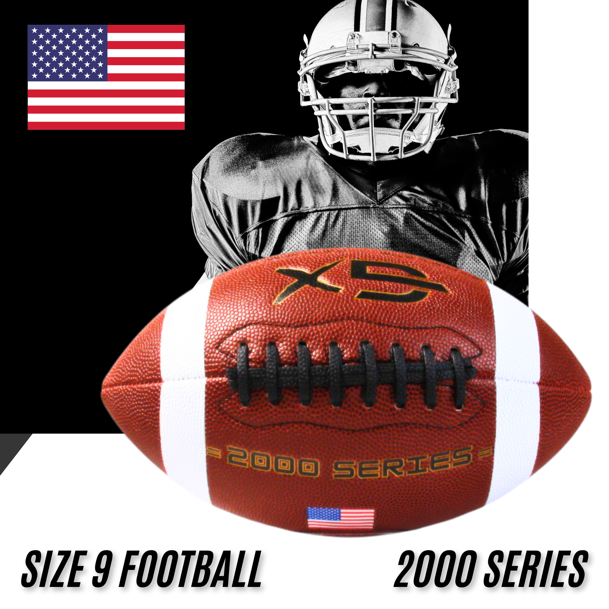 Official Size 9 Football, 2000 Series Collection, Premium Leather Construction, American Football with Ball Pump, College Regulation Size
